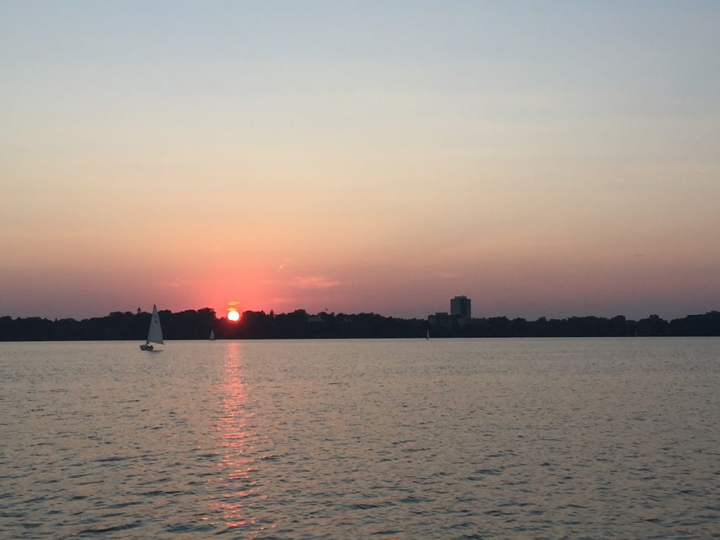 Sunset and Sailboat on Bde Maka Ska